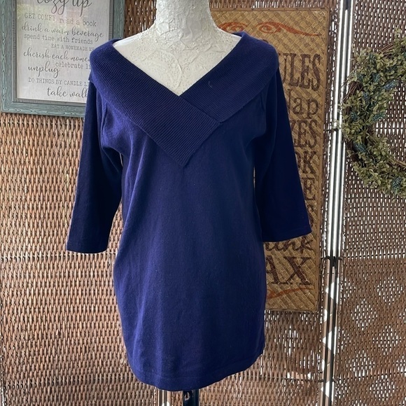 Belford Cashmere Blue Vintage Boatneck or Cowl Collar Sweater - Picture 1 of 12